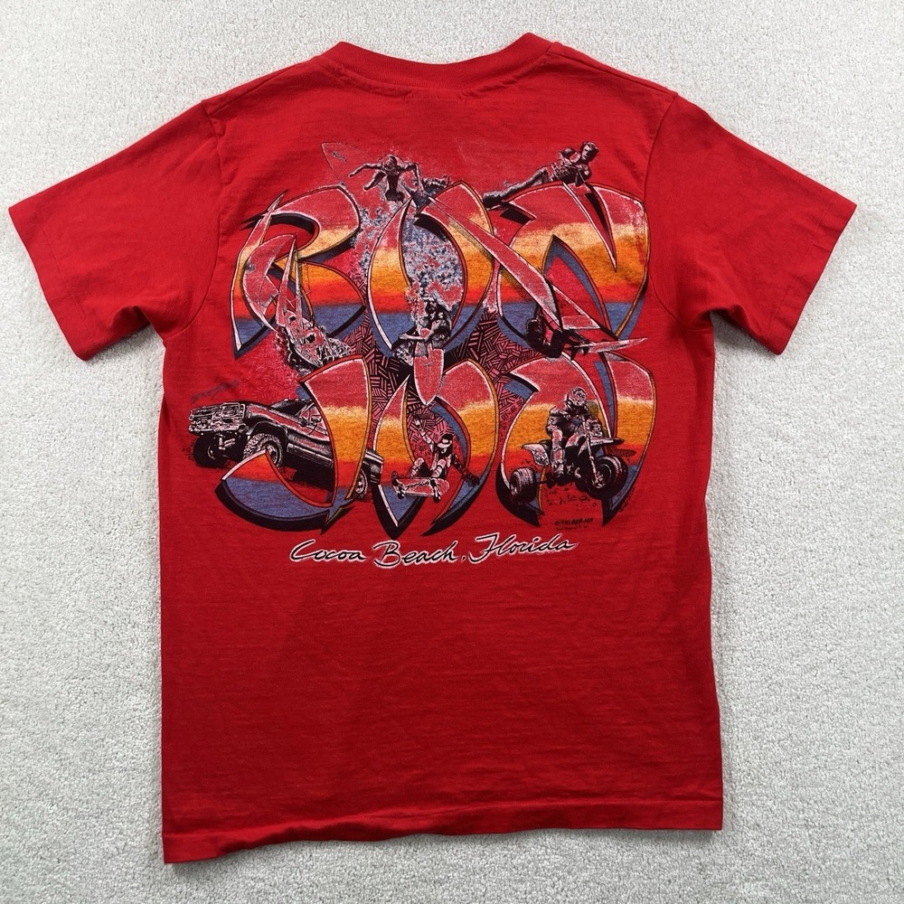 Vtg 80s Ron Jon Surf Shop Dirt Shirt Pocket Tshirt Single Stitch Size Small Red